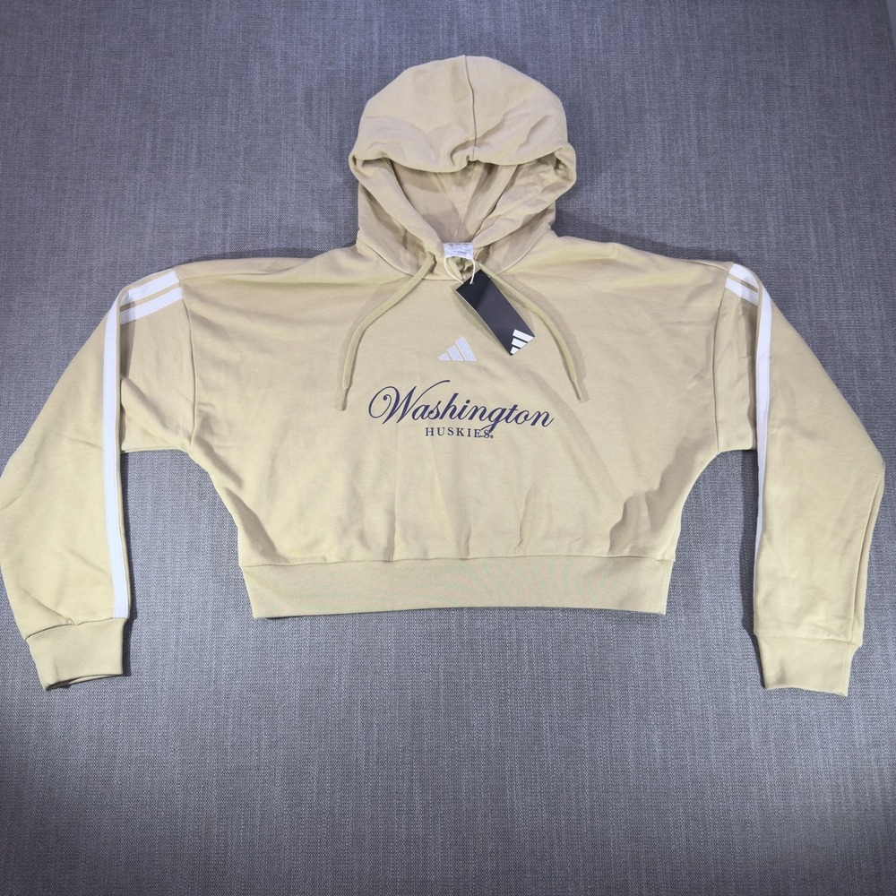 Washington Huskies Sweatshirt Womens Large Beige NCAA Football Adidas Cropped